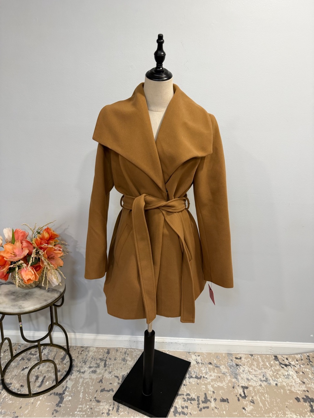 Tahari Womens Camel - Tan Wrap Style Belted Coat - Size Medium